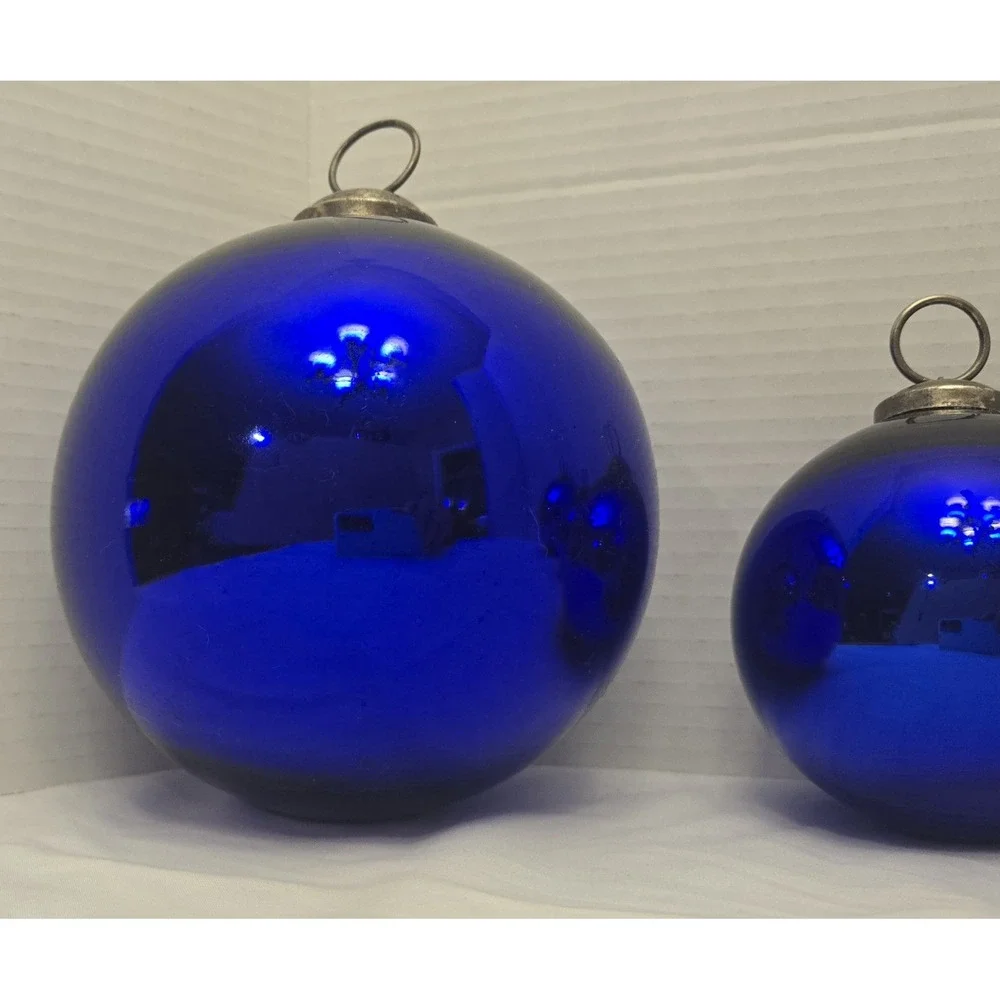 Antique German Kugel Ornaments - Cobalt Blue Mercury Glass Set (Two 6